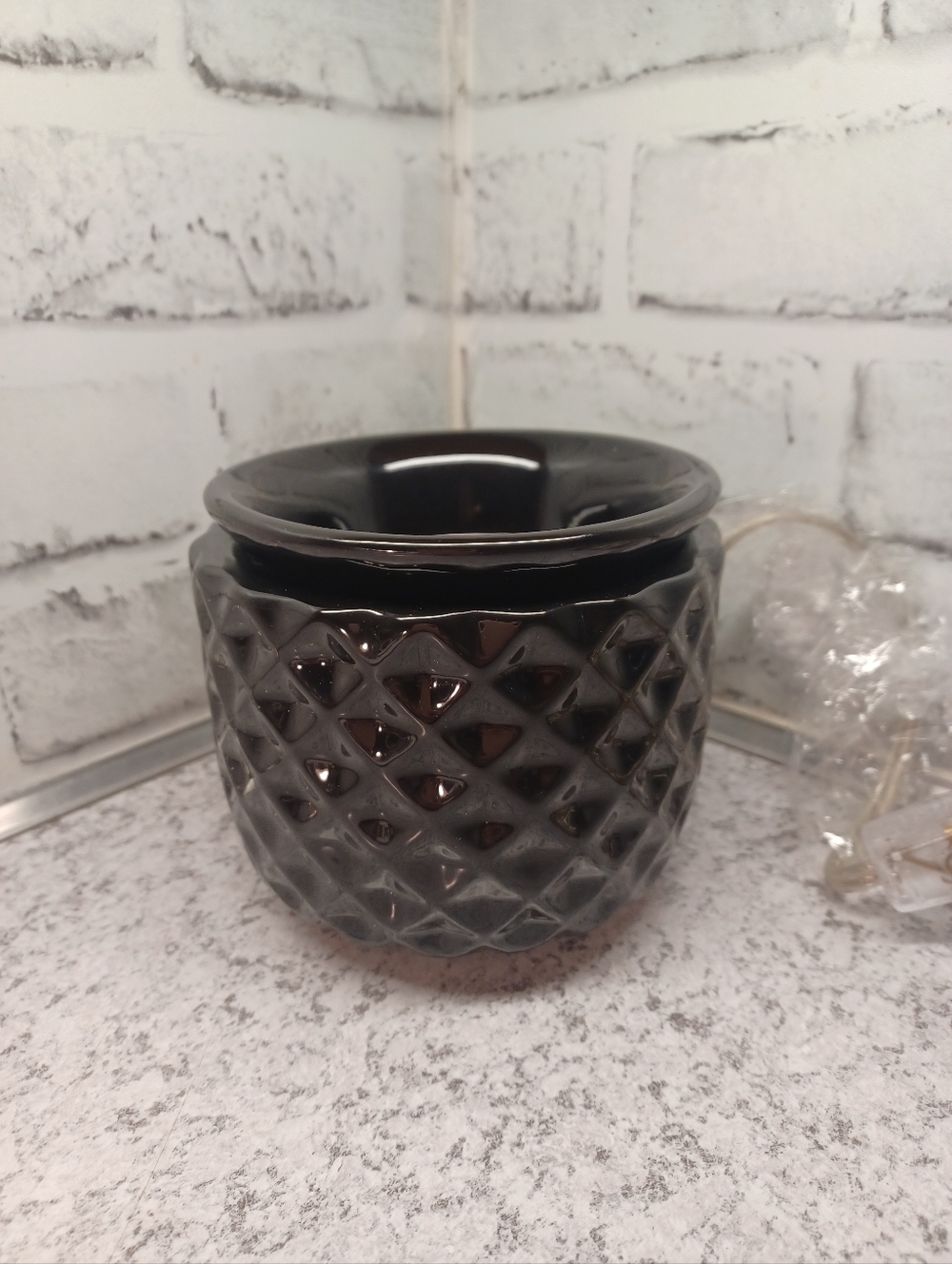 Glossy Black Texture Simmer Pot Wax Warmer Pink Zebra warms oil Textured nib